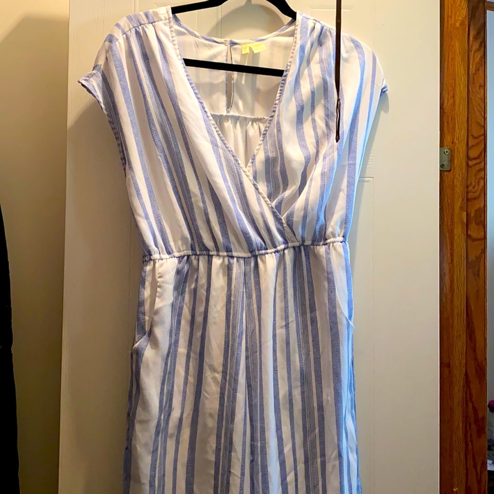 Blue and white romper slightly used